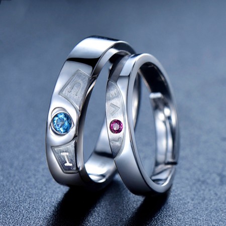 Exquisite Workmanship 925 Silver Inlay Natural Gemstone Opening Couple Rings
