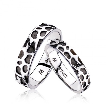 Wild Leopard Print 18k Black Gold Plated 925 Sterling Silver Lovers Couple Rings