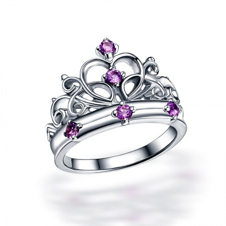 Hot Sale Retro Crown 925 Silver Inlaid Natural Purple Gem Ring