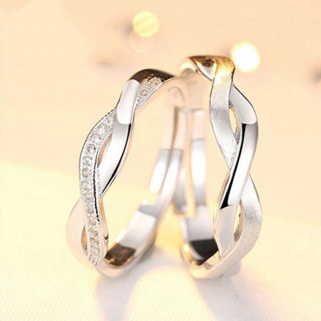 Beautiful Lines S925 Silver Inlaid Cubic Zirconia Couple Rings
