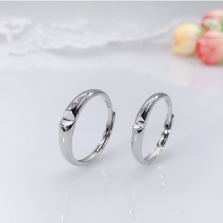 Simple Design Deep Love Heart-Shaped s925 Sterling Silver Lovers Couple Rings