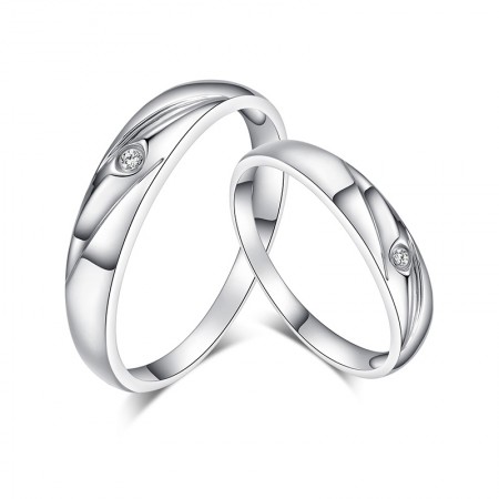 S925 Silver Inlaid Cubic Zirconia Simple Korean Couple Rings
