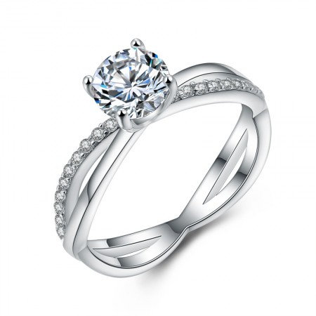 925 Sterling Silver Inlaid 1ct Cubic Zirconia Engagement Ring