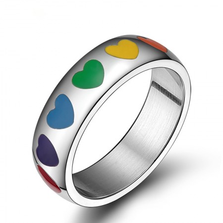 Fashion Rainbow Love Heart Ring For Women Stainless Steel Couple Wedding Jewelry Cute Heart Shaped Ring