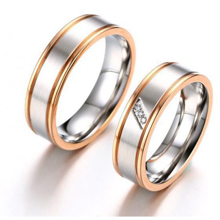 Korean Version Of Rose Gold Edge Engraved Titanium Steel Couple Rings