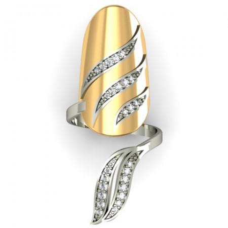 Exquisite Leaves Shape CZ Inlaid Gold-plated Nail Cocktail Ring