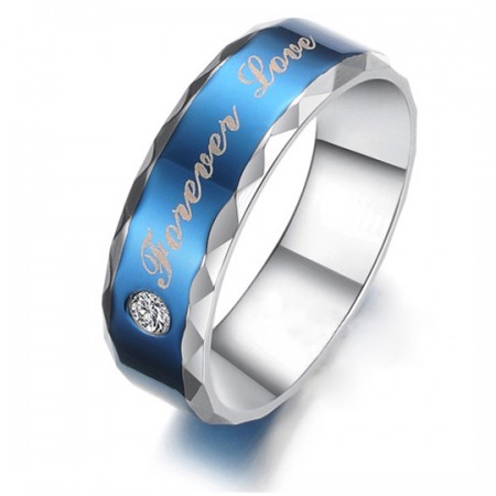 "Forever Love" Design Blue Titanium Steel Men's Ring