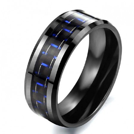 Blue Carbon Fibre Ceramic Titanium Steel Men's Ring