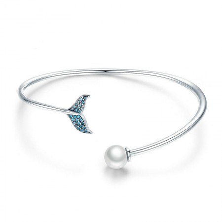 Blue Mermaid Tail Pearl 925 Sterling Silver Adjustable Bracelet for Women Holiday or Special Occasion Gift