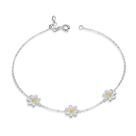 Daisy Flower 925 Sterling Silver Bracelet for Women Holiday or Special Occasion Gift