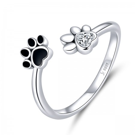 Like Bear Paw Print High Quality Cubic Zircons Enamel Process Adjustable 925 Sterling Silver Ring - Perfect Valentine's Day Gift