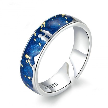 Blue Sky Meteor Shower 925 Sterling Silver Adjustable Ring - Perfect Valentine's Day Gift