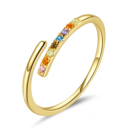 Multi-color Cubic Zircons Gold Color Adjustable 925 Sterling Silver Ring - Perfect Valentine's Day Gift