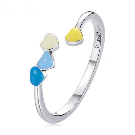 Multi-color Heart Enamel Process 925 Sterling Silver Adjustable Ring - Perfect Valentine's Day Gift