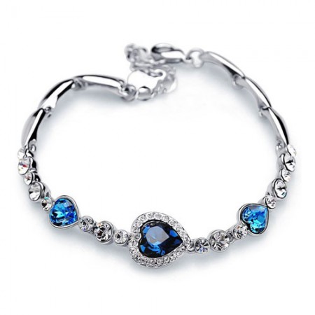 Blue Heart Crystal Bracelet 18K Gold Plated For Women