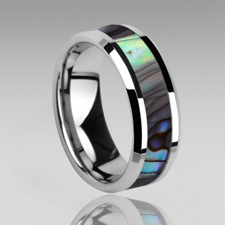 8mm Mens Tungsten Ring With Abalone Shell Inlay Wedding Ring