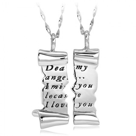 Romantic Torn Love Letter Lover's Sterling Silver Necklaces(Price For A Pair)