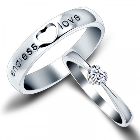 New Fashion "Endless Love" Heart Shape Unique 925 Sterling Silver Lover's Heart Couple Rings (Price For a Pair)