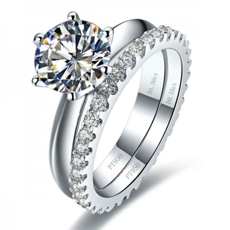 Classical Platinum Plated Sterling Silver Engagement Ring Sets With Rhinestone