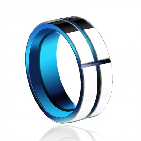 New Stylish Blue Cross Tungsten Men's Ring