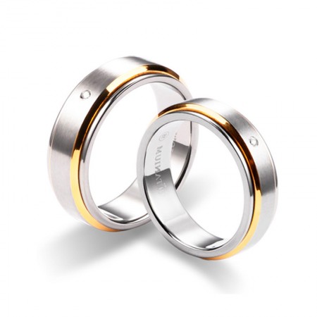 Couples Pure Titanium Gold Engravable Wedding Band With Cubic Zirconia