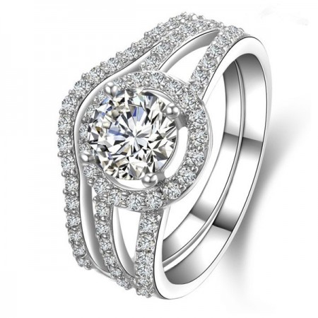 Exquisite 925 Sterling Silver Emulation Diamond Engagement Ring Set