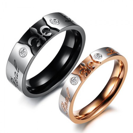 Romantic Real Love Crystal Inlaid Stainless Steel Lover's Rings(Price For a Pair)