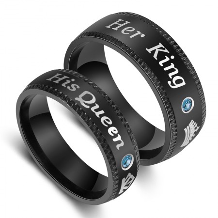 Her King And His Queen Black Promise Rings For Couples (Price For a Pair)
