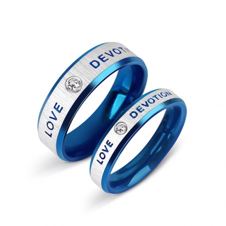 New Fashion Blue Love Titanium Steel Cubic Zirconia Couple Rings  (Price For a Pair)