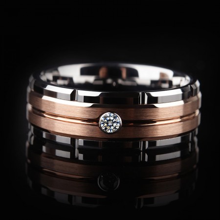 Rose Gold Tungsten Zircon Ring | Men's Tungsten Wedding Band