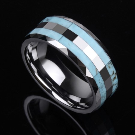 Tungsten Inlaid Turquoise Promise Ring for Him