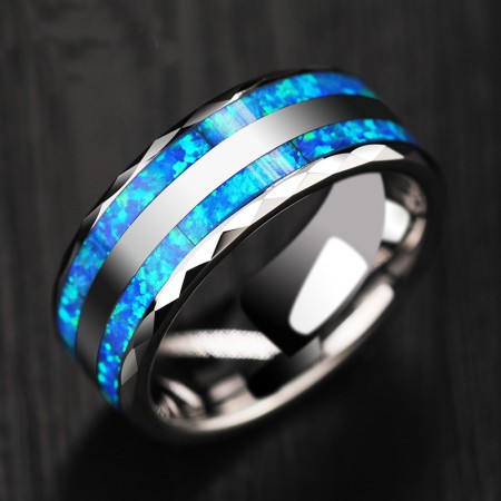 Personalized Opal Men's Tungsten Ring | Promise Ring For Him | Men's Wedding Band