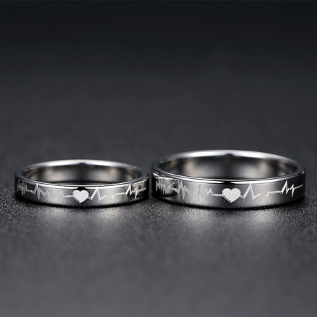 Simple Heartbeat 925 Sterling Silver Couple Rings