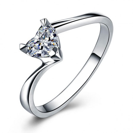 0.5CT Heart Cut Created White Sapphire Rhodium Plated 925 Sterling Silver Women's Promise Ring/Engagement Ring