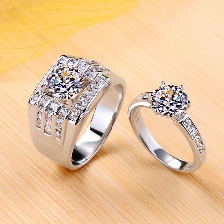 Personalized 925 Sterling Silver Plated Platinum Promise Wedding Engagement Couple Ring