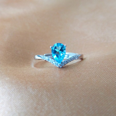 925 Silver Blue Water Droplets Zircon Crown Ring