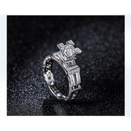 18k White Gold-PlatedAi Eiffel Tower Sterling Silver Wedding Ring 