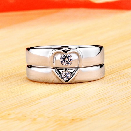 Heart-Shaped Promise/Wedding/Engagement 925 Sterling Silver Plated Platinum Couple Ring