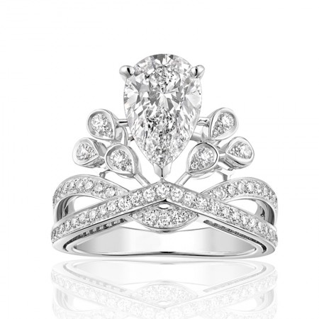 Luxury 925 Sterling Silver Princess Drop Crown Ring 