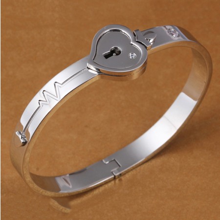 Tobestu Titanium Steel Key Pendant Necklace and Square Lock Bangle Bracelet  Set for Couples Valetines Gifts