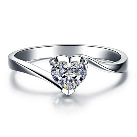 Plated Sterling Promise Cut 925 White Women\'s Sapphire Created Heart 0.5CT Rhodium Silver Ring/Engagement