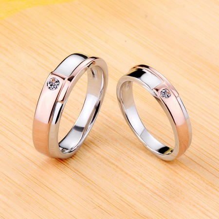 925 Sterling Silver Plated Rose Gold Wedding Promise Engagement Couple Ring