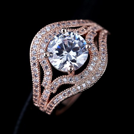 Vintage Round CZ Rose Gold Plated Engagement Ring For Women