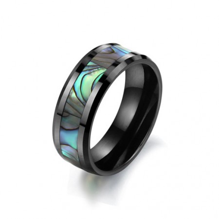 Exquisite Personality Black Ceramics Inlaid Natural Shell Men's Ring