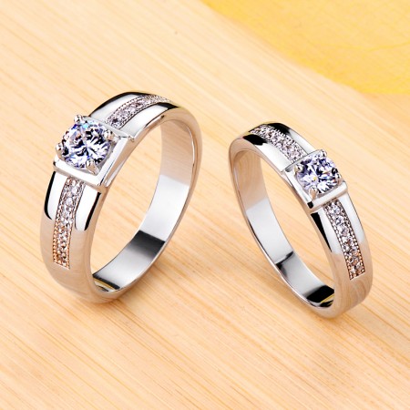 925 Sterling Silver Plated Platinum Promise/Wedding/Engagement Couple Ring