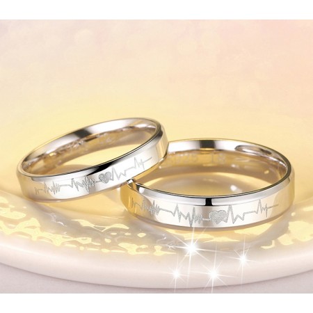 925 Silver Heartbeat Korean Creative Engraved Couple Rings  