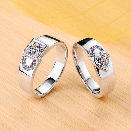 Lock Style 925 Sterling Silver Plated Platinum Promise/Wedding/Engagement Couple Ring