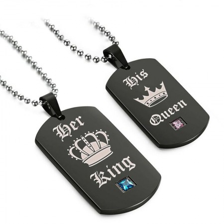 Personalized His Queen And Her King Square Board Lover Necklaces
