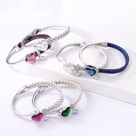 Exquisite Crystalline Sweet Heart Leather Rope Bracelet