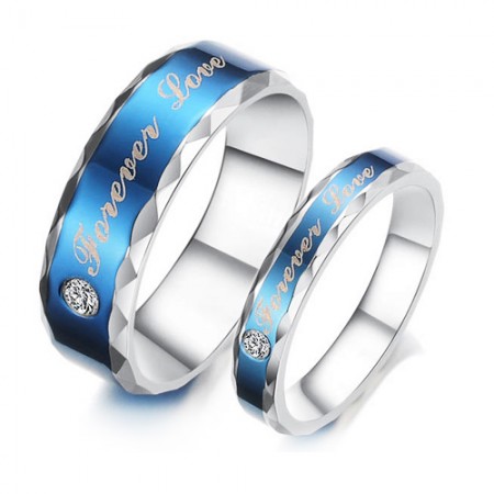 Blue Forever Love Theme 316L Titanium Steel CZ Couple Rings